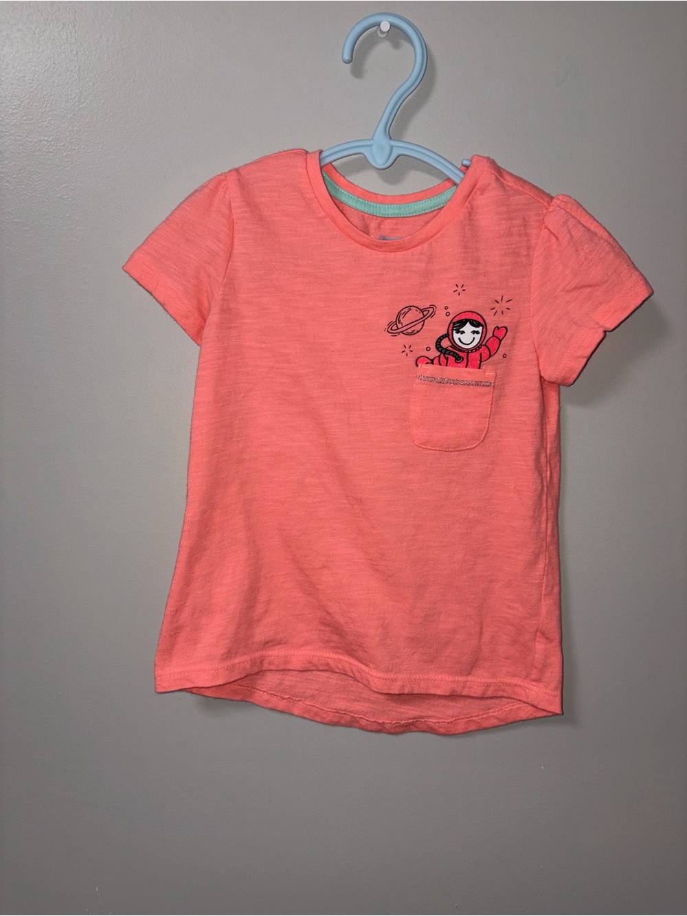 Lightning Bug Coral Neon Astronaut Pocket Tee Girls 4T